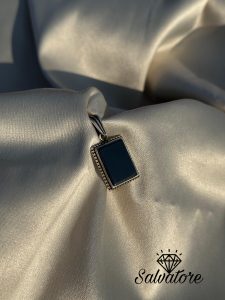 دلاية رجالي فضة إيطالي عيار 925 - تصميم مربع بلون أسود أنيق من Salvatore